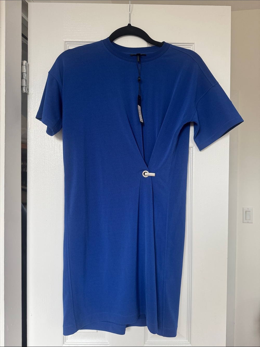 rag & bone cobalt blue short sleeve midi dress with twist detail